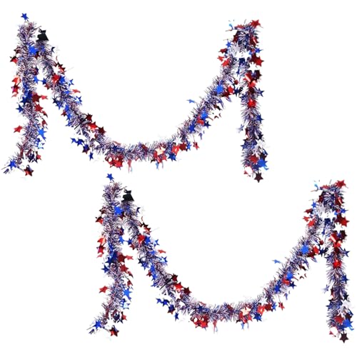 Weqizuerqi Girlande für den vierten Juli, patriotische Stern-Girlande, zum 4. Juli, 2 x hängende glänzende Ornamente, Parade, Glitzerstein, für Wahltag, Auto-Dekoration von Weqizuerqi