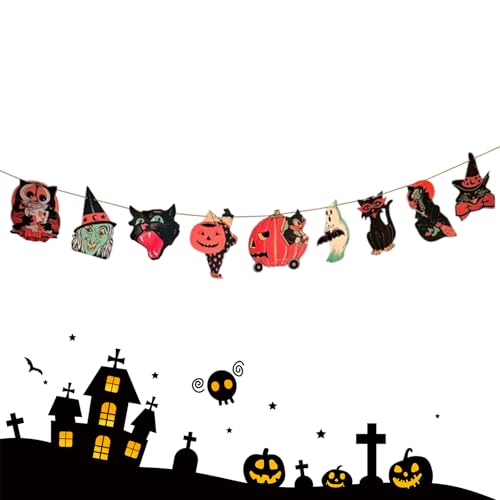 Weqizuerqi Halloween Girlande Flaggenkette - 160cm Aufhängbar Holz Vintage Banner | Halloween Thema Partydekoration Dekoelement für Friedhof Hinterhof Terrasse Eingang Balkon Garten Fenster Tür Weqizuerqi Halloween Girlande Flaggenkette - 160cm Aufhängbar Holz Vintage Banner | Halloween Thema Partydekoration Dekoelement für Friedhof Hinterhof Terrasse Eingang Balkon Garten Fenster Tür von Weqizuerqi