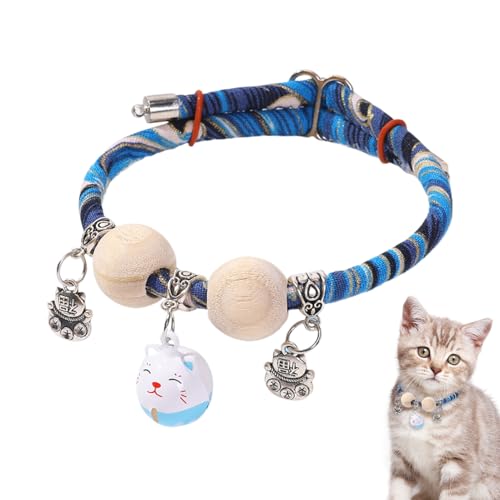 Weqizuerqi Katzenhalsband - Klingel Halsband Mit Zedernholzperlen Für Katzenwelpen - Verstellbare Schnalle für DREI Größen Indoor und Outdoor Verwendung von Weqizuerqi