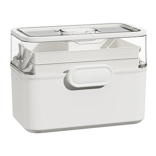 Weqizuerqi Medikamenten-Organizer-Box – Medikamenten-Aufbewahrungsbox, abnehmbarer 3-stöckiger Medikamentenkoffer, Werkzeugbehälter mit Tablett für Familie, Männer, Senioren von Weqizuerqi