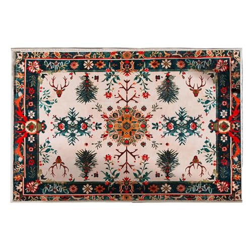 Weqizuerqi Teppich für Weihnachten, Wohnzimmer, Teppich, Schneeflockenbaum, Rentier, Heimtextilien, Dekoration für Wohnheim, Sofa, Seitengäste von Weqizuerqi