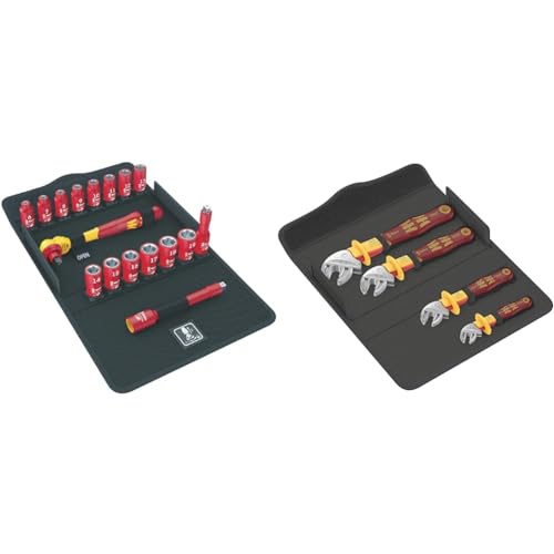 Wera 05004970001 8100 SB VDE 1 Zyklop Knarrensatz, Isoliert, Umschalthebel, 17-teilig, 3/8 Zoll & 05020170001 6004 Joker VDE 4 Set 1, VDE-isolierter selbstjustierender Maulschlüssel-Satz, 4-teilig von Wera