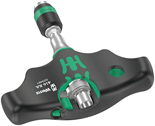 Wera 05023461001 416 RA Quergriff-Bit-Handhalter mit Ratschenfunktion und Rapidaptor Schnellwechselfutter, 1/4", 45 mm, Schwarz-grün von Wera
