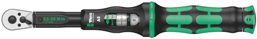 Wera 05075604001 Click-Torque A 5 Drehmomentschlüssel mit Umschaltknarre, 1 W, 1 V, 1/4" Vierkant, 2.5 - 25 Nm von Wera