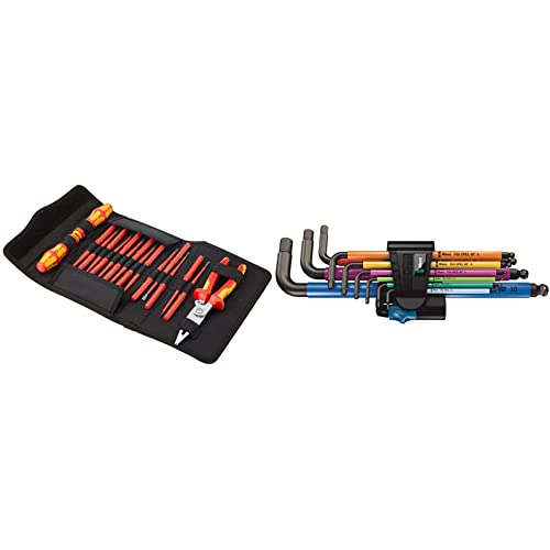 Wera 05136027001 Kraftform Kompakt VDE 17 extra slim 1, Isolierter Schraubendrehersatz, 17-teilig & 05022210001 950/9 Hex-Plus Multicolour HF 1 Multicolour Winkelschlüsselsatz, 9-teilig von Wera