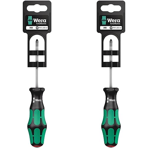 Wera 350 PH SB Kreuzschlitz-Schraubendreher, PH 1 x 80 mm, 05100051001, Blau (Packung mit 2) von Wera