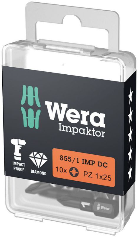 Wera 855/1 IMP DC PZ DIY Impaktor Bits, PZ 1 x 25 mm, 10-teilig  10x 855/1 IMP DC Impaktor Bits: PZ 1 x 25 mm - 05057620001 von Wera