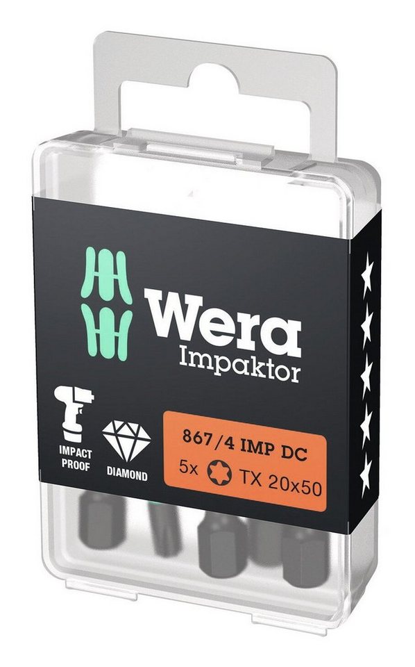 Wera Bit-Set, Bit-Sortiment Bit-Box Impaktor 1/4 DIN 3126 E6,3 T20 x 50 mm 5er Pack" von Wera