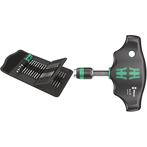 Wera Kraftform Kompakt 62, 33-teilig, 05059297001 & 05023404001 416 R Quergriff-Bit-Handhalter mit Schnellwechselfutter, 1/4" x 45 mm von Wera