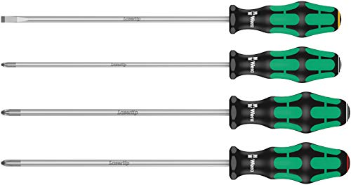 Wera 5347736002 335/350/355/4 Schraubendrehersatz Kraftform Plus Lasertip mit 200 mm langen Klingen, 1 Set, Bunt von Wera