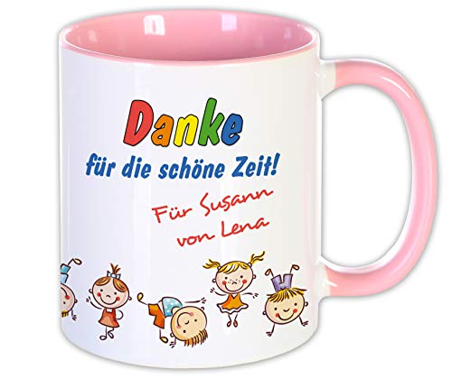 Abschieds Geschenk Kita Schule Trainer Lehrer Tasse mit Namen, Erzieherin Erzieher Kinder Danke Kindergarten (Tasse Rosa) von Unikatolo