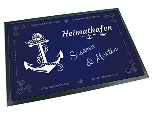 Unikatolo Fußmatte Anker Heimathafen mit Name, Teppich, Schiff, Boot, Maritim, Kreuzfahrt, Meer (100 x 65 cm) von Unikatolo