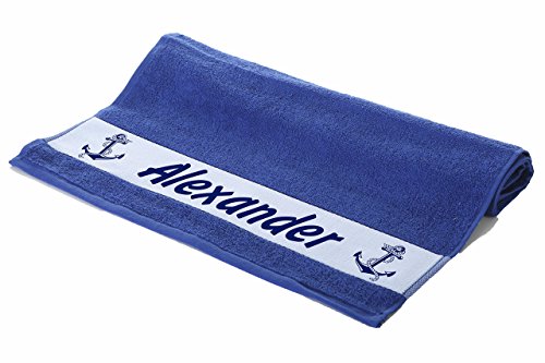 Unikatolo Handtuch mit Name Bedruckt, 100 x 50 cm, Motiv Maritim Anker Farbe blau, Royalblau, Matrose, Kreuzfahrt, Urlaub, Geburtstag, Segeln, Yacht von Unikatolo