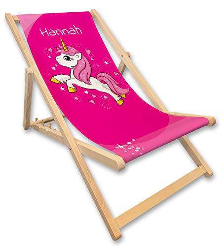 Unikatolo Liegestuhl mit Name, Einhorn, pink, rosa, Mädchen, Strandstuhl, Gartendeko, Kinderzimmer, Geschenkidee Schulanfang von Unikatolo