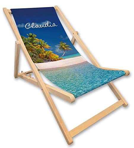 Unikatolo Liegestuhl mit Name, Strandstuhl, Meer, türkis blau, Geschenkidee Frauen, Urlaub, Geschenk Klappstuhl Campingzubehör Gartenliege von Unikatolo