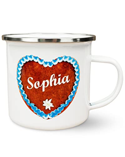 Werbetreff Gera Emaille-Tasse mit Name & Motiv Lebkuchenherz - Bedruckt & Personalisiert - Geschenk-Idee - Oktoberfest - Vintage-Look - Retro-Optik von Unikatolo