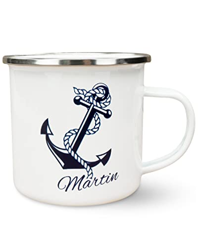 Werbetreff Gera Emaille-Tasse mit Name & Motiv Anker - Bedruckt & Personalisiert - Geschenk-Idee für Frau & Mann - Vintage-Look - Retro-Optik von Unikatolo