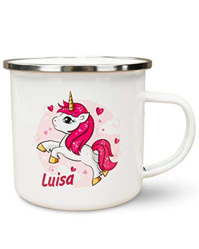 Werbetreff Gera Emaille-Tasse mit Name & Motiv Einhorn - Bedruckt & Personalisiert - Geschenk-Idee für Mädchen - Vintage-Look - Retro-Optik von Unikatolo