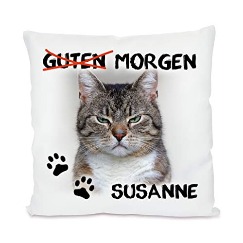 Unikatolo Kissen Katze mit Name, Miezepeter, schlechte Laune, Morgenmuffel, Geschenkidee, Katzenkissen, Werbetreff Gera (40 x 40 cm) von Unikatolo