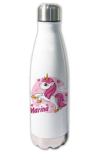 Thermoskanne mit Name Einhorn, pink, rosa Geschenkidee Mädchen & Frauen, Trinkflasche für Schule, Arbeit & Büro von Unikatolo