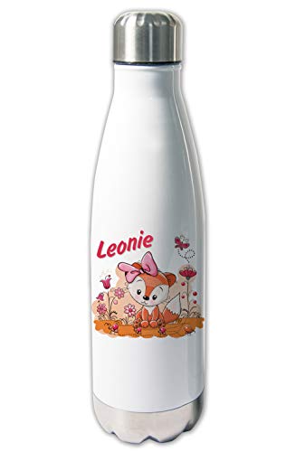 Thermoskanne mit Name Fuchs Mädchen, Thermosflasche warm und kalt, Trinkflasche, Geschenk Schule, Kita, Kinder, orange, pink, rosa von Unikatolo