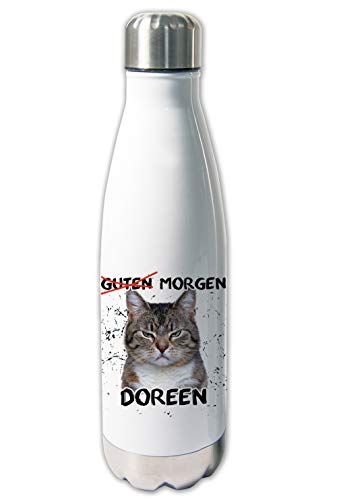 Thermoskanne mit Name Katze, Thermosflasche warm und kalt, Morgenmuffel Geschenk Erwachsene & Kinder Trinkflasche Schule Büro Arbeitskollege von Unikatolo