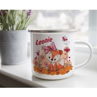 Emaille Tasse Mit Name, Fuchs Mädchen Rosa, Pink, Wald, Trinkbecher Für Kinder Und Erwachsene von WerbetreffGera