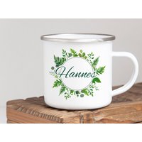 Emailletasse Blätter Vintage Mit Name Bedruckt, Namenstasse Emaille Farn, Wald Emailletasse Blätter Vintage Mit Name Bedruckt, Namenstasse Emaille Farn, Wald von WerbetreffGera