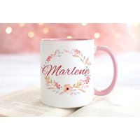 Namenstasse Mit Blüten, Aquarell, Tasse Rosa Name Bedruckt von WerbetreffGera