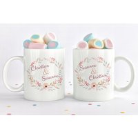 Tassen-Set Für Paare Mit Name Bedruckt, Geschenk Zur Hochzeit, Valentinstag, Aquarell, Blüten Tassen-Set Für Paare Mit Name Bedruckt, Geschenk Zur Hochzeit, Valentinstag, Aquarell, Blüten von WerbetreffGera