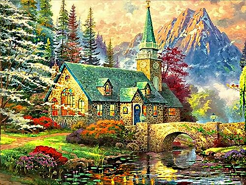 Wergund Diamond Painting Haus, Diamant Painting Bilder Landschaft, DIY Cross Stickerei Malerei Kits,Wohnzimmer Schlafzimmer Büro Wand Und Eingang Dekoration（30x40cm）-108 von Wergund