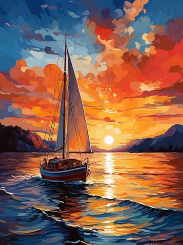 Wergund Diamond Painting Segelboot, Diamant Painting Bilder Ozean, DIY Cross Stickerei Malerei Kits,Wohnzimmer Schlafzimmer Büro Wand Und Eingang Dekoration（30x40cm）-59 von Wergund