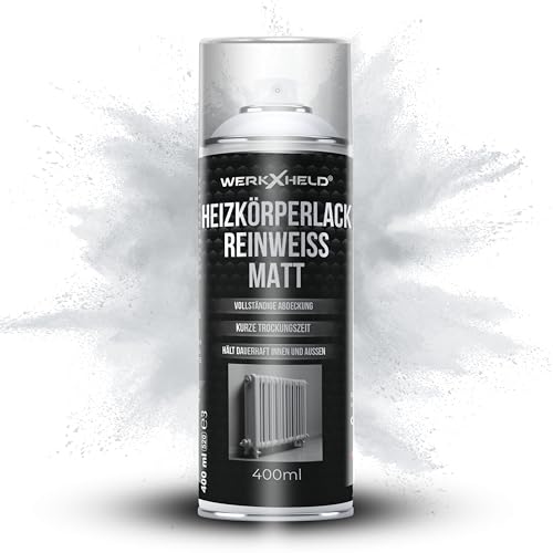 WerkXheld Heizkörperlack Reinweiß RAL 9010 matt – Speziallack für Heizkörper, Wasserrohre, Boiler und Metalloberflächen, Hitzebeständig, langlebiger Sprühlack, 400ml von WerkXheld