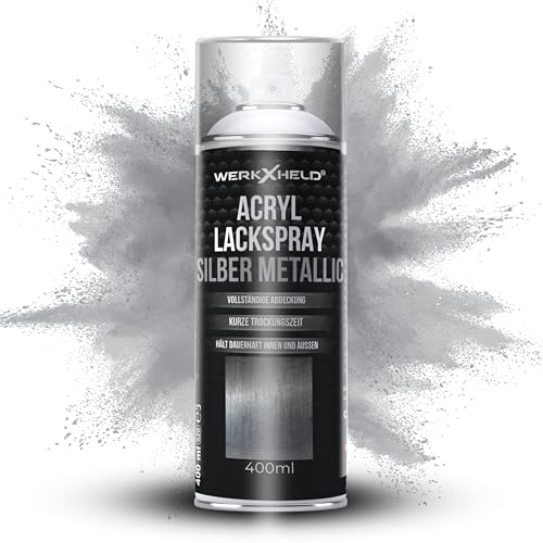 WerkXheld Sprühlack 400ml - Hochwertiges Lackspray Silber-Metallic, Vielseitig anwendbar auf Holz, Metall & Textil, Langlebiger Acryllack Spray von WerkXheld