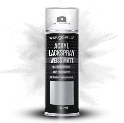WerkXheld Sprühlack 400ml - Hochwertiges Lackspray Weiß Matt RAL 9010, Vielseitig anwendbar auf Holz, Metall & Textil, Langlebiger Acryllack Spray WerkXheld Sprühlack 400ml - Hochwertiges Lackspray Weiß Matt RAL 9010, Vielseitig anwendbar auf Holz, Metall & Textil, Langlebiger Acryllack Spray von WerkXheld