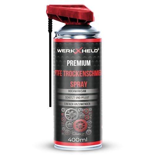 WerkXheld Trockenschmierspray – 400 ml – Teilsynthetischer, Stark Haftender Spezialschmierstoff mit hohem PTFE-Anteil für Fettfreie Versiegelung von WerkXheld