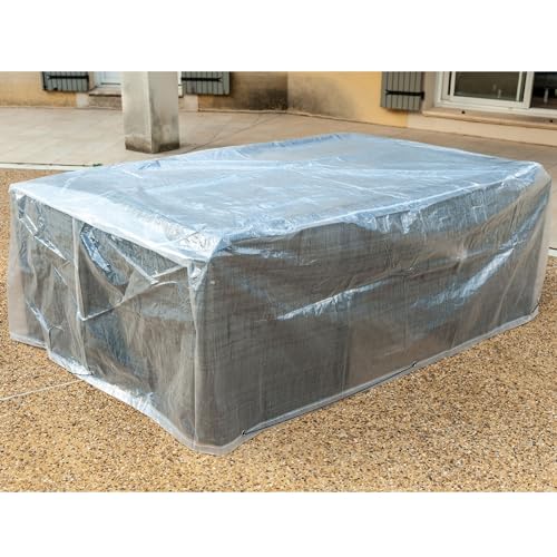 Werkapro 10877 – Tischbezug – 250 x 150 x 80 cm – transparent – wasserdicht – verrottungsfest – UV-beständig von Werkapro