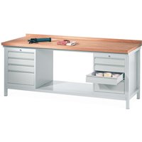 PAVOY Werkbank mit 2 Schubladenblöcken, HxBxT 900 x 2.000 x 700 mm, lichtgrau, lichtgrau von Pavoy