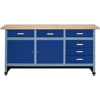 Werkbank mit Schubladenblock + 2 Türen, BxT 1.700 x 600 mm, blau von Jungheinrich PROFISHOP