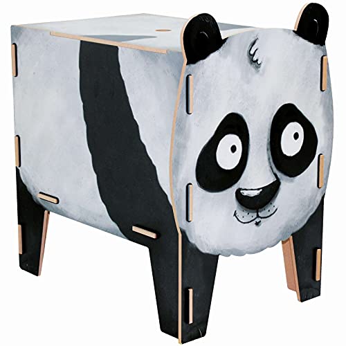 Werkhaus VB 9308 Hocker Panda Schwarz-Weiß ca. 43 x 46 x 28,5 cm Sitzhocker Holzhocker Spielzeugtruhe von Werkhaus