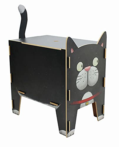 Werkhaus VB 9313 Hocker Katze Schwarz ca. 43 x 46 x 28,5 cm Sitzhocker Holzhocker Spielzeugtruhe von Werkhaus