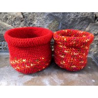 2 Tlg Set Utensilos Aufbewahrung Storage Ordnung Rot Meliert von WerkstattAmApfelbaum