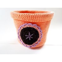 Utensilo Gehäkelt Baumwolle Peach Apricot Mit Applikation Crochet Basket Home von WerkstattAmApfelbaum