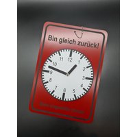 Türschild - Bin Gleich Wieder Zurück Uhrzeiger Uhr Geschäft Eigenkreation Verschiedene Farben Bunt Handarbeit Uhrschild von Werkstattheldin