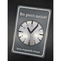 Türschild - Bin Gleich Wieder Zurück Uhrzeiger Uhr Geschäft Eigenkreation Verschiedene Farben Bunt Handarbeit Uhrschild von Werkstattheldin