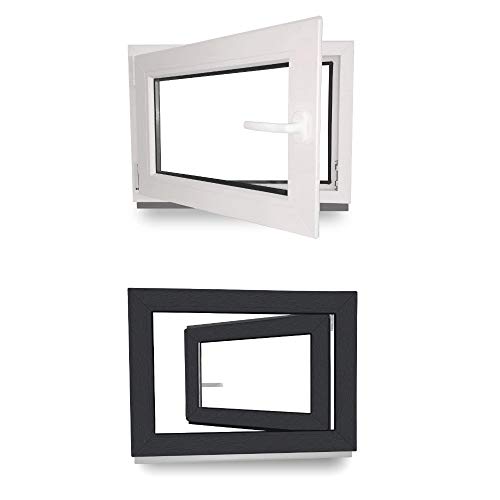 Kellerfenster - Kunststoff - Fenster - innen weiß/außen anthrazit - BxH: 100 x 50 cm - 1000 x 500 mm - DIN Links - 3 fach Verglasung - 60 mm Profil von werkzeugbilligercom