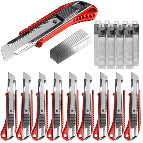 Werkzeugkönig Cuttermesser 18mm Teppichmesser 10 Stck. Aluminium rot lackiert + 100 Ersatzklingen von Werkzeugkönig