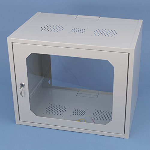 19'' Netzwerkschrank 9 HE Wandschrank Rack Schrank Serverschrank Wandverteiler 19 Zoll Glastür RAL 7035 von Werner GmbH