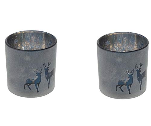 2er Set Windlicht Hirsch Motiv Weihnachten dunkelblau Teelicht Glas Kerze Deko 2er Set Windlicht Hirsch Motiv Weihnachten dunkelblau Teelicht Glas Kerze Deko von Werner Voss GmbH