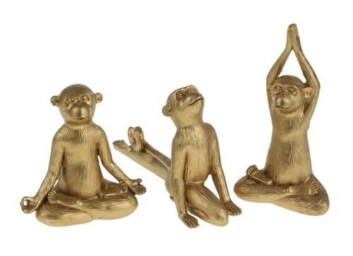 Voss Yoga-Affen 3 teiliges Set Gold 11-15 cm Figur Tier Dekoration Polyresin von Werner Voss GmbH